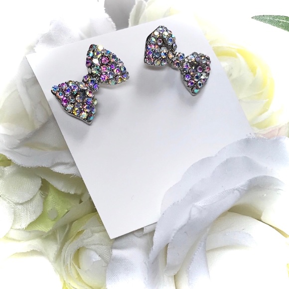 Jewelry - Aurora Borealis Stone Bow Earrings Pierced